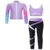 Freebily Kid 3 Pieces Girl Sports Dance Outfit Crop Tank Top with Athletic Leggings and Long Sleeve Jacket Set Tracksuit Light Purple 15-16 Years view 1