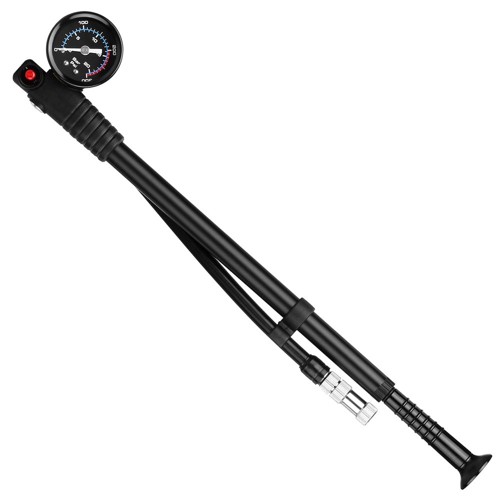 HXBER Shock Pump High Pressure 300 PSI Air Pump Presta Schrader Valve Mountain Road Bike Pump with Gauge for Front Fork and Rear Bicycle Suspension Air Shocks, Black