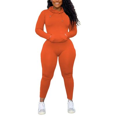 Nimsruc 2 Piece Outfits For Women Sweatsuits Sets Hooded Tracksuit Long Sleeve Pullover Jogger Sweat Pants Set Orange L