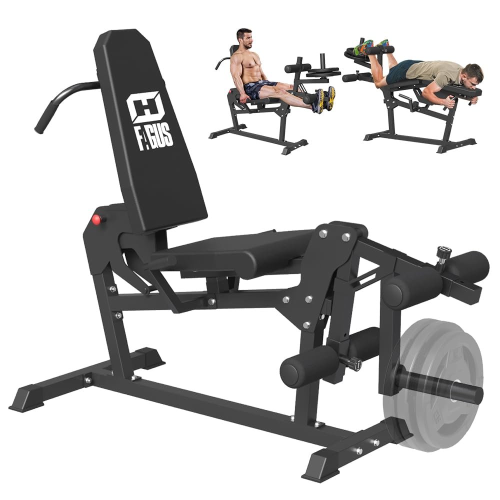 FAGUS H Leg Extension and Leg Curl Machine, Seated Leg Extension and Lying Leg Curl Machine for Home Gym, Leg Press Exercise Bench with Plate Loaded for Waist, Thigh, Home Gym Weight Machine, Black