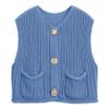 Hixiaohe Womens Crochet Chunky Knit Top Sleeveless Button Down Crop Tops Trendy Cardigan Sweater Vest for Women with Pockets(Blue,L) view 1