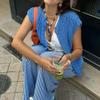 Hixiaohe Womens Crochet Chunky Knit Top Sleeveless Button Down Crop Tops Trendy Cardigan Sweater Vest for Women with Pockets(Blue,L) view 3