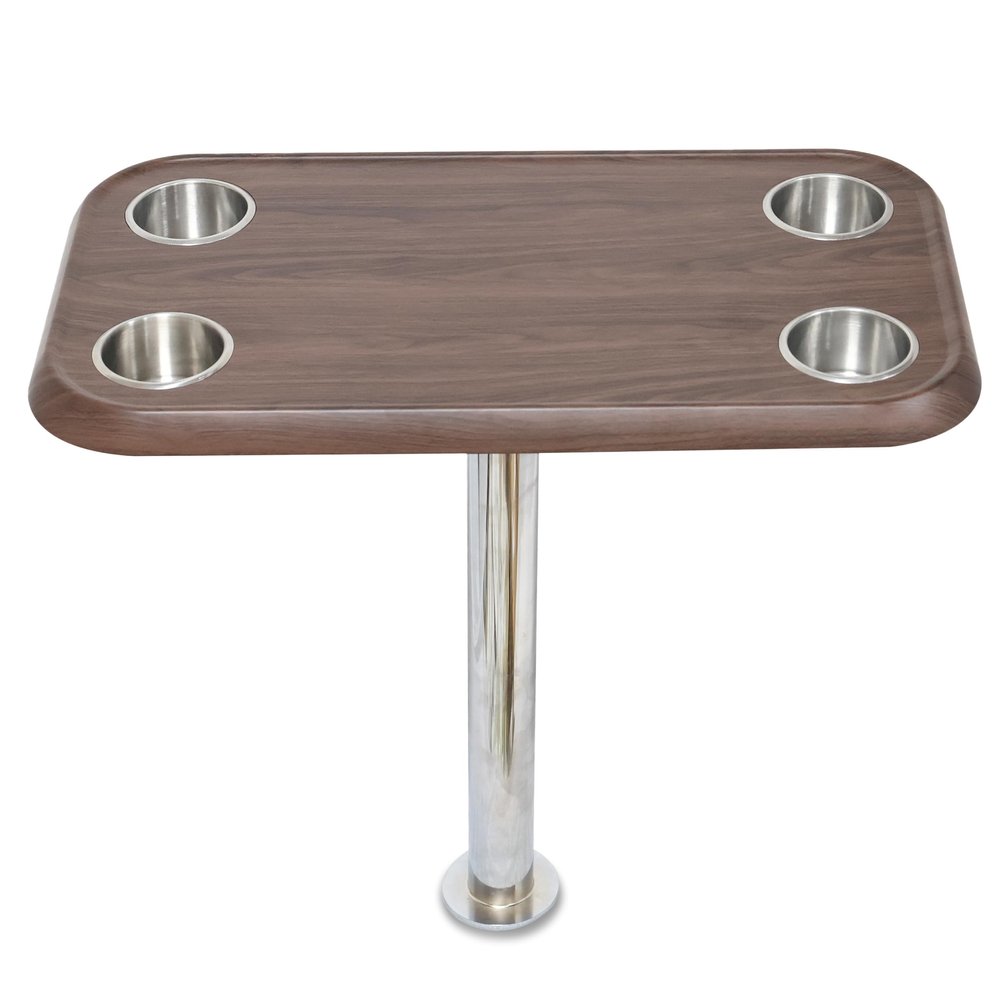 Black Walnut Pontoon Boat Table Top & Post - No-Wobble Pontoon Table with Flush Mount Anchor & Stabilizing Floor Plate - Easy-to-Install, Compact Design with Modular Accessory Mount - in 6 Colors