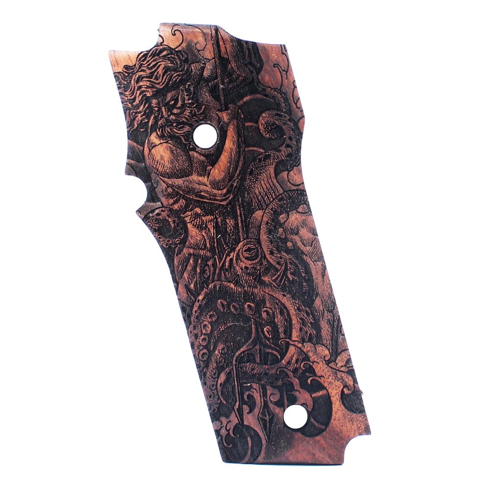 Tactical Mak Grips S&W Mod 59 Natural Wood Grip 3D Texture with Carving Perfect for Your Holster Weapon Speed (Vari 5)