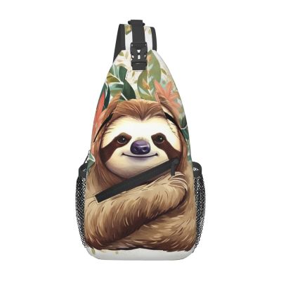 Dwrepo Sling Bag for Women Men Crossbody Bag Cute sloth Leaves Chest Bag Hiking Daypack Fanny Pack Sling Backpack, Black