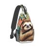 Dwrepo Sling Bag for Women Men Crossbody Bag Cute sloth Leaves Chest Bag Hiking Daypack Fanny Pack Sling Backpack, Black view 2