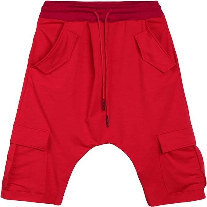 Men's Below Knee Yoga Pants Casual Loose Workout Jogger Cropped Pants Sweatpants Lightweight Running 3/4 Shorts (Red,X-Large)
