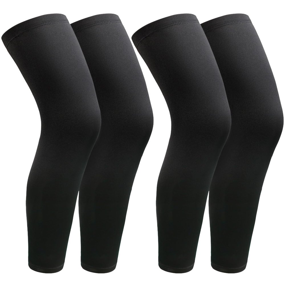 JEFHOMKIT 2Pairs Leg Sleeves,Full Leg Compression Sleeve,Compression Long Knee Sleeve,Sports Compression UV Long Leg Sleeves with Anti-slip Silicone Strips for Men Women Running Basketball Football