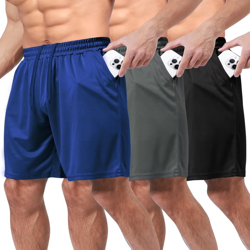 BOOJO 3 Pack Gym Basketball Mens Shorts - Quick Dry Black Workout Athletic Shorts with Pockets for Casual Running (S-6XL)