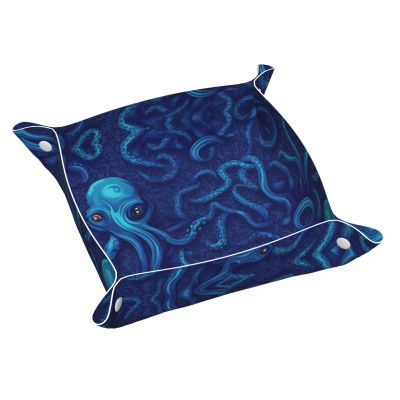 blue satanic octopus Printing Leather Storage Tray Waterproof and easy to clean for neatly keys, jewelry, makeup and other small items Small 9.8X9.8 in