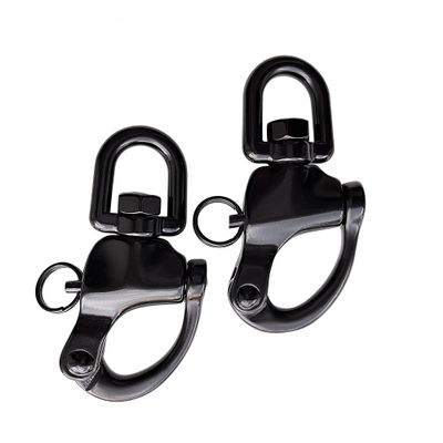 QualiTime 2Pack 316 Stainless Steel Swivel Eye Snap Shackle, 3.5""(87mm) Quick Release Shackle, Sailing Rigging, SCBA Mask Clip, Spinnaker Halyard Shackle, Black, Silver