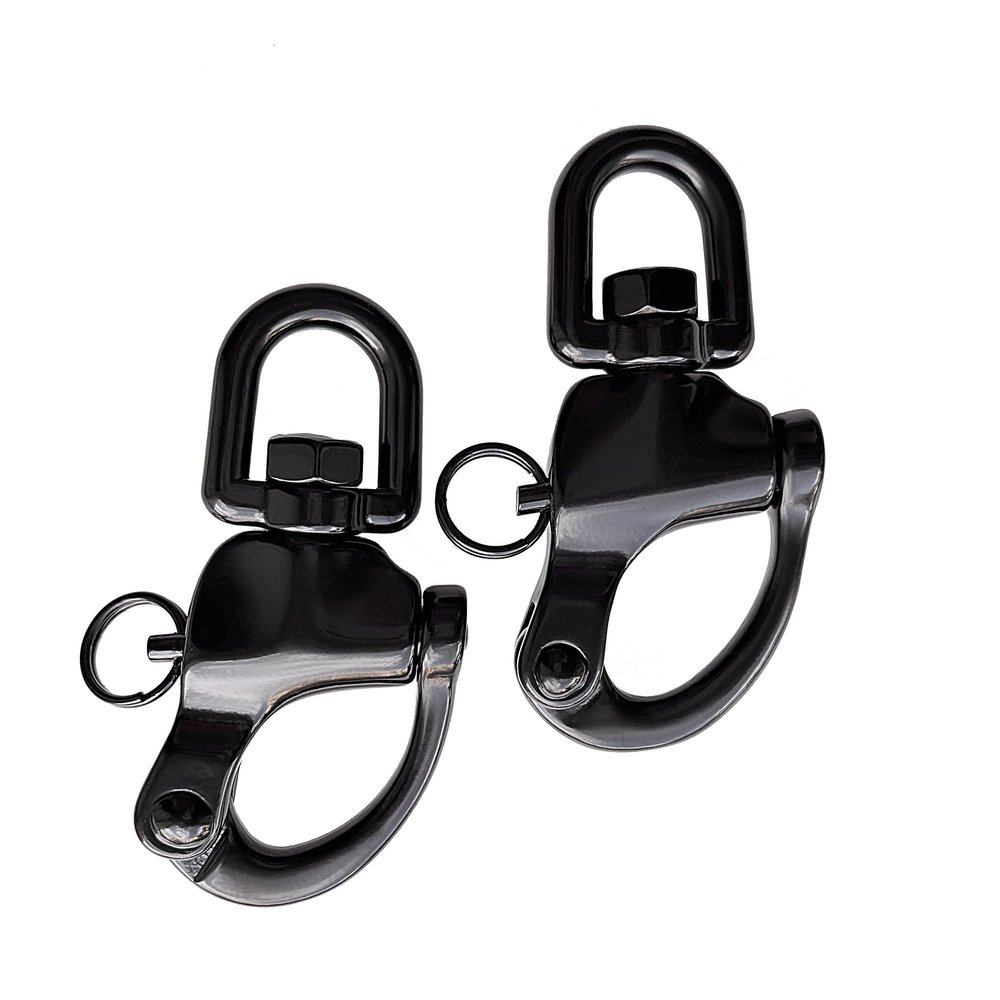 QualiTime 2Pack 316 Stainless Steel Swivel Eye Snap Shackle, 3.5""(87mm) Quick Release Shackle, Sailing Rigging, SCBA Mask Clip, Spinnaker Halyard Shackle, Black, Silver