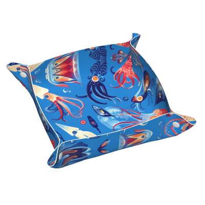 Alien Squid Printing Leather Storage Tray Waterproof and Easy to Clean for neatly Keys, Jewelry, Makeup and Other Small Items Small 9.8X9.8 in