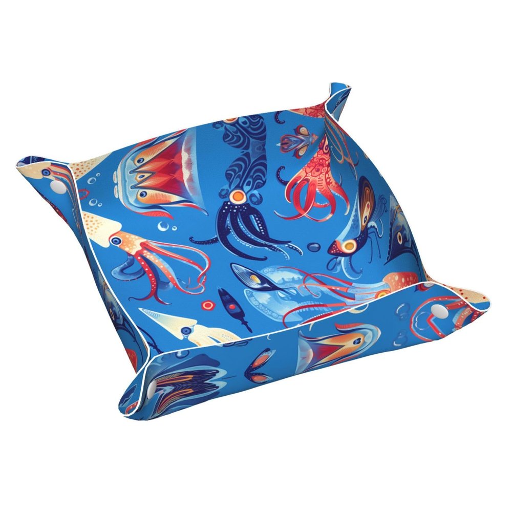 Alien Squid Printing Leather Storage Tray Waterproof and Easy to Clean for neatly Keys, Jewelry, Makeup and Other Small Items Small 9.8X9.8 in