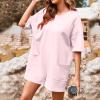 asntrgd Womens Oversize One Piece Jumpsuit Casual Round Neck Half Sleeve Rompers Loose Fit Onesie Overalls with Pockets view 2