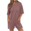 asntrgd Fall Womens Oversize One Piece Jumpsuit Casual Round Neck Half Sleeve Rompers Loose Fit Onesie Overalls with Pockets view 1
