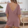asntrgd Fall Womens Oversize One Piece Jumpsuit Casual Round Neck Half Sleeve Rompers Loose Fit Onesie Overalls with Pockets view 3
