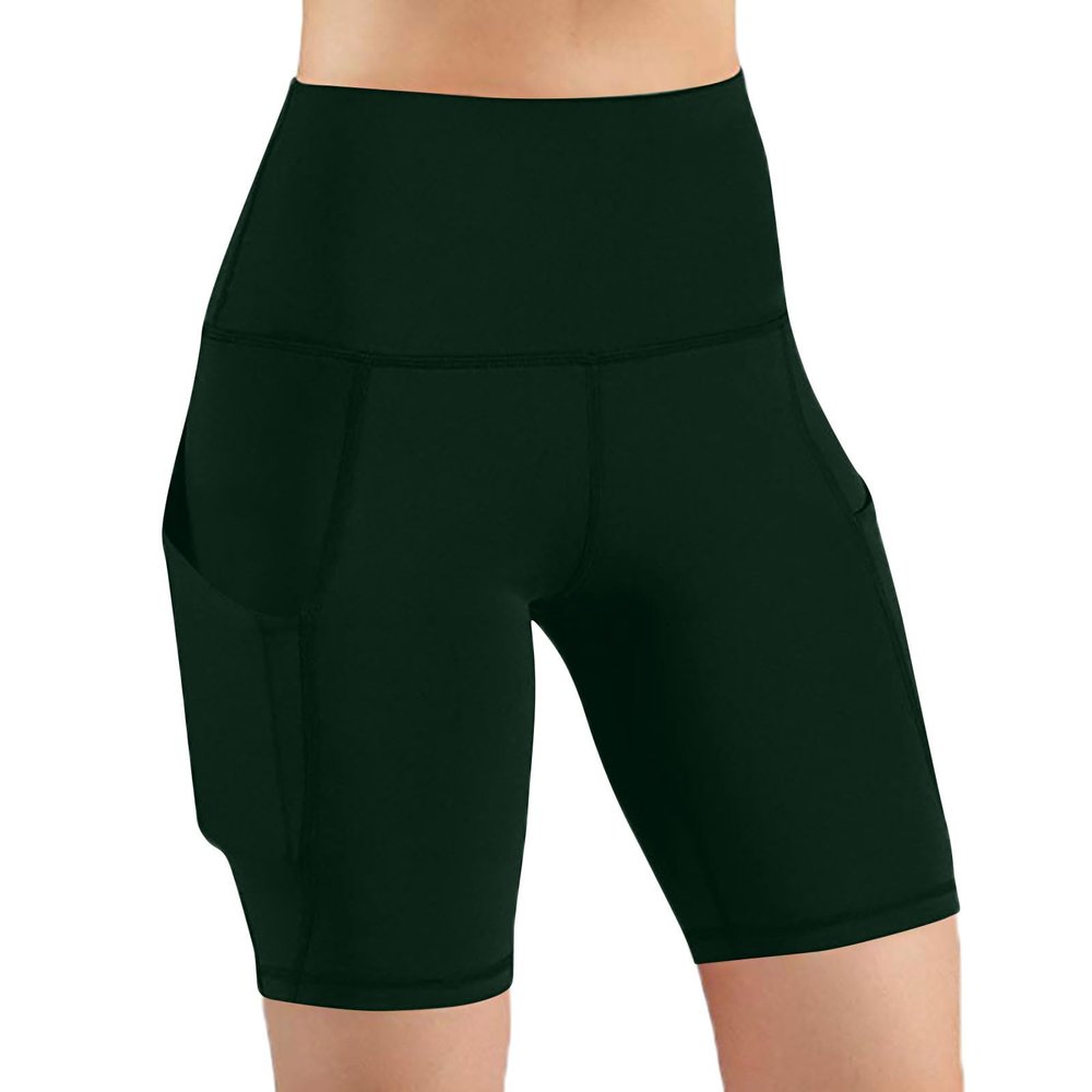 Rkwins Biker Shorts Women with Pockets Tummy Control Workout Yoga Shorts High Waisted Plus Size Athletic Shorts Gym Leggings Army Green, Medium
