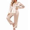 Ekouaer Silk Long Sleeve Pajamas Satin Button Up Ruffle PJ Sets 2 Piece Bridesmaid Loungewear Gift for WomenChampagne Medium view 1