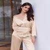 Ekouaer Silk Long Sleeve Pajamas Satin Button Up Ruffle PJ Sets 2 Piece Bridesmaid Loungewear Gift for WomenChampagne Medium view 3