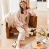 Ekouaer Silk Long Sleeve Pajamas Satin Button Up Ruffle PJ Sets 2 Piece Bridesmaid Loungewear Gift for WomenChampagne Medium view 4