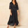 Women's Sequin Dresses V Neck Wrap Ruffle Maxi Dresses Elegant Long Formal Wedding Guest Dresses Evening Long Gowns Black view 2