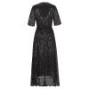 Women's Sequin Dresses V Neck Wrap Ruffle Maxi Dresses Elegant Long Formal Wedding Guest Dresses Evening Long Gowns Black view 4