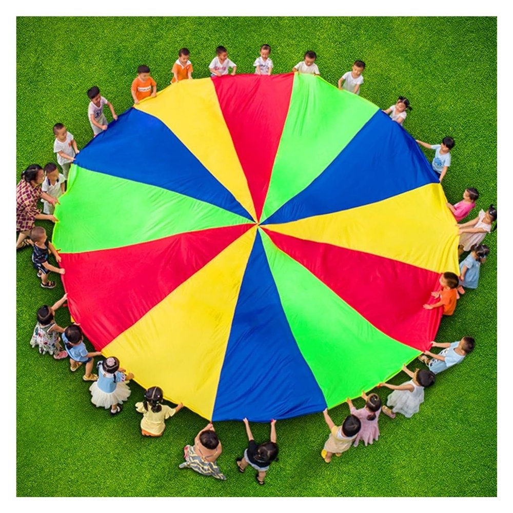LAGEON Play Parachute, 2 Meters Rainbow Play Parachut,Outdoor Teamwork Game Parachute,Body Strength Training