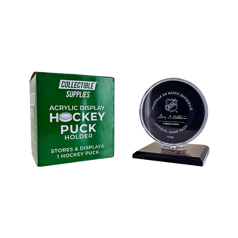 ACRYLIC HOCKEY PUCK DISPLAY CASE HOLDER with Black Base (Qty 1)