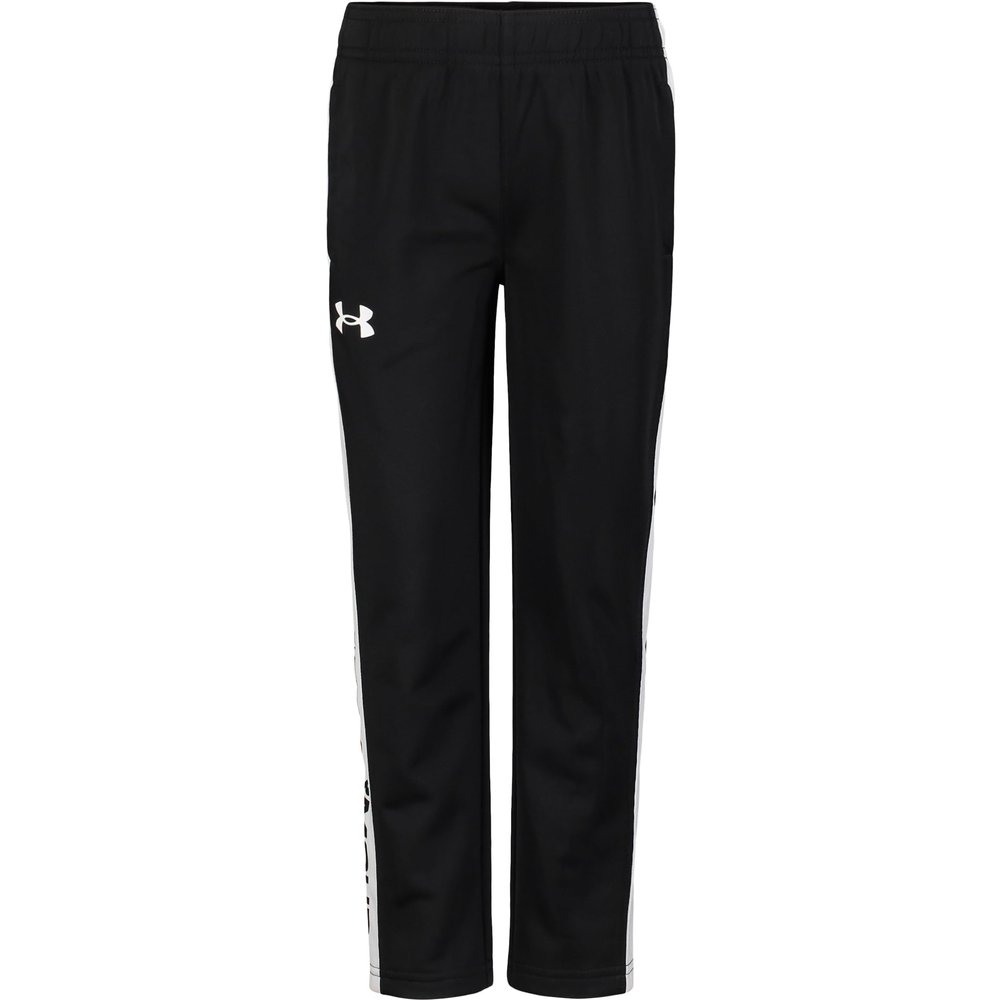 Under Armour Boys' Brawler Warm-Up Sweatpants, Fast Drying and Moisture Wicking, Relaxed Fit, Black/White Taper, 3T