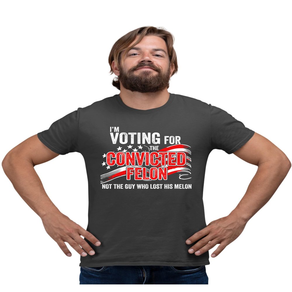5X-Large Heather Black Mens I'm Voting Convicted Felon Not Guy Who Lost His Melon T-Shirt