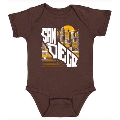 San Diego Hometown State Outline Kid's Baby Bodysuit for Baseball Fans (Brown, 6M)
