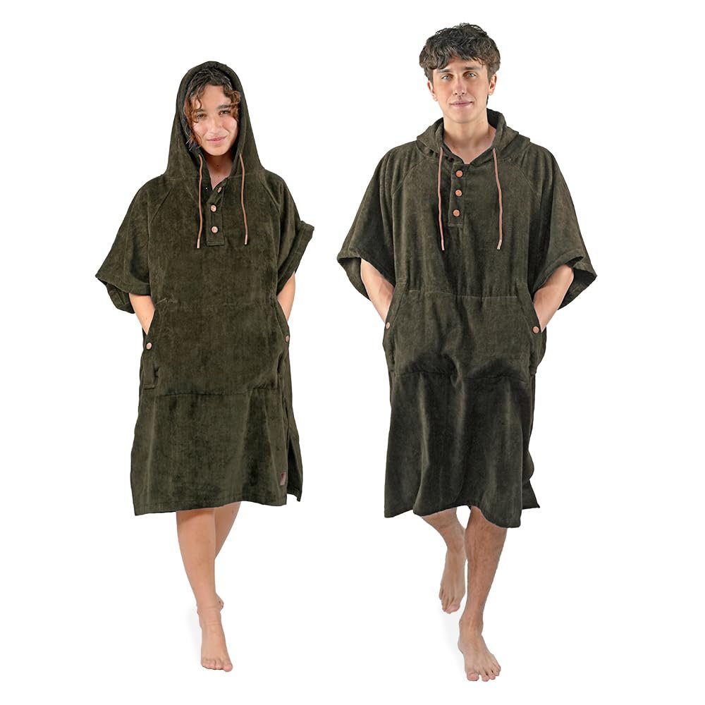 NIXY Towel Changing Poncho: Premium 100% Cotton, Soft Velvet Exterior, Terry Interior: Ultimate Comfort for Beach, Surf, Pool, and Outdoor Adventures - For Men, Women (Green, Small)