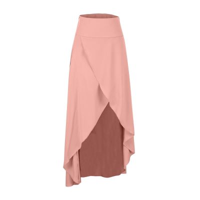 Akklian Womens Fashion Women's Elegant Slit Wrap Asymmetrical High Waist Long Skirt A-Line Casual Loose Draped Flowy Skirt Summer Maxi Skirt Pink