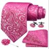 GUSLESON Hot Pink Tie for Men Wedding Silk Paisley Necktie Pocket Square Cufflinks and Lapel Pin Brooch Set (6103-40) view 1