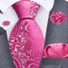 GUSLESON Hot Pink Tie for Men Wedding Silk Paisley Necktie Pocket Square Cufflinks and Lapel Pin Brooch Set (6103-40) view 2