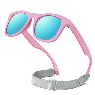 RIVBOS Baby Sunglasses Boys&Girls with Strap UV400 Polarized Flexible for Toddler,Infant and Newborn(0-24month) Rose Red&Ice Blue Lens RBK0231