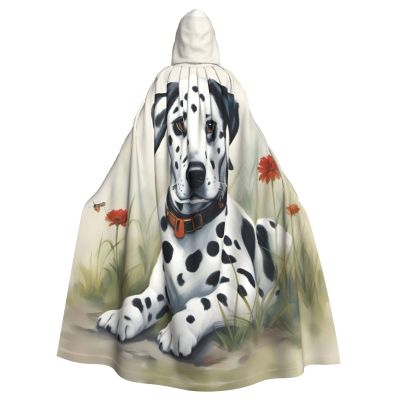 QASNLU Dalmatian print Halloween hooded cape decoration cape costumes for witches, Mardi Gras, Christmas, Black