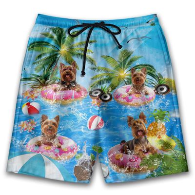 Party Yorkshire Terrier Mens Swim Trunks - Funny Dog Hawaiian Mens Shorts - Summer Drawstring Beachwear Shorts Series 92 Size 2XL