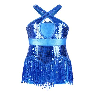 TiaoBug Kids Girls Sparkle Tassel Ballet Leotard Dress Street Hip Hop Jazz Tango Rumba Samba Salsa Dance Costume Blue 10 Years