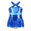 TiaoBug Kids Girls Sparkle Tassel Ballet Leotard Dress Street Hip Hop Jazz Tango Rumba Samba Salsa Dance Costume Blue 10 Years view 1