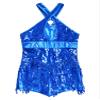 TiaoBug Kids Girls Sparkle Tassel Ballet Leotard Dress Street Hip Hop Jazz Tango Rumba Samba Salsa Dance Costume Blue 10 Years view 4