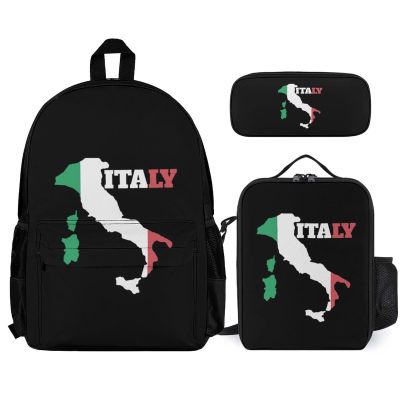 Italy Map Flag Backpack with Lunch Box Pencil Case 3pcs for Work and Leisure Day Trips