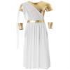 Linjinx Men's 2Pcs Halloween Cosplay Ancient Greek Costume Roman Tunic Toga Robe with Gloves White X-Large view 3