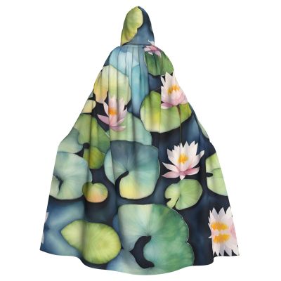 QASNLU Black Lily Pads print Halloween hooded cape decoration cape costumes for witches, Mardi Gras, Christmas