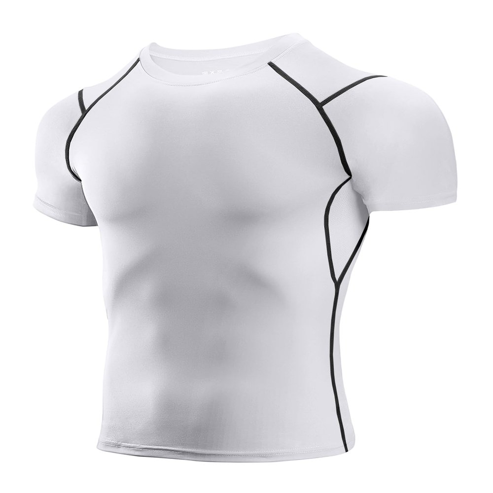Niksa Men's Compression Shirts, Short Sleeve Athletic Compression Tops Dry Workout T Shirt, Rash Guard Base Layer Undershirt