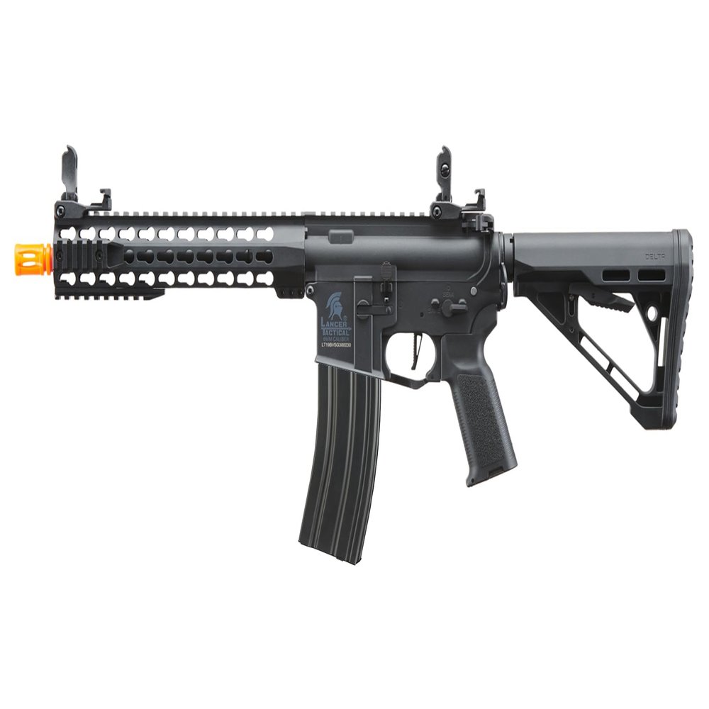 Lancer Tactical Gen 3 Keymod 10'' M4 Carbine High Speed Mid Airsoft AEG with Delta Stock (Programmable ETU & Mosfet) (Black)