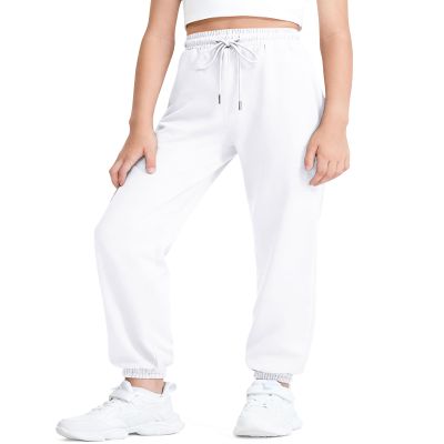 BOOPH Girls Sweatpants Kids Cotton Drawstring Joggers Teen Athletic Pants White 9-10 Years