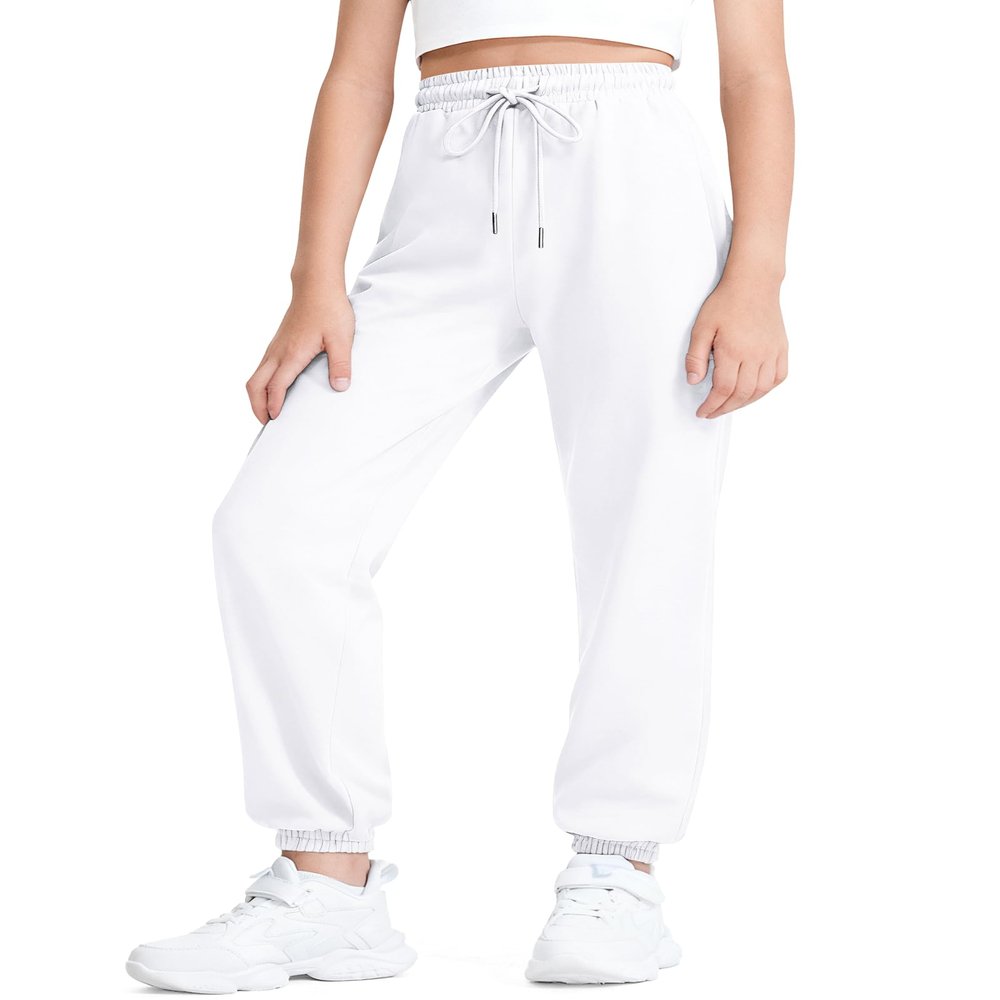 BOOPH Girls Sweatpants Kids Cotton Drawstring Joggers Teen Athletic Pants White 7-8 Years
