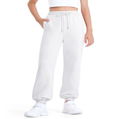 BOOPH Girls Sweatpants Kids Cotton Drawstring Joggers Athletic Pants with Pockets for Teen Girls White 13-14 Years
